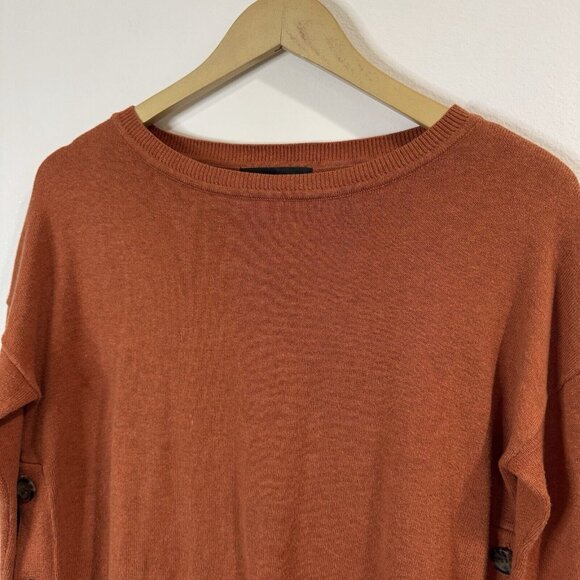 Tahari Sweater M Soft Knit Brown Buttons Pumpkin Spice Orange Cotton Boat Neck - Picture 2 of 8